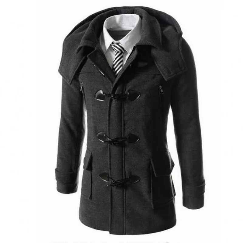 Новое зимнее мужское шерстяное Пальто приталенное повседневное длинное пальто модное однотонное отстегивающееся пальто с капюшоном верхняя одежда размера плюс M-3XL