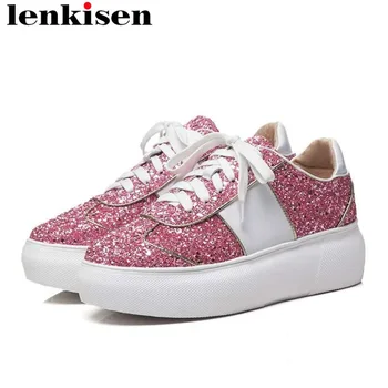 

2018 simple style natural leather mixed colors high bottom platform luxury sequin studded lace up vulcanized casual shoes L16