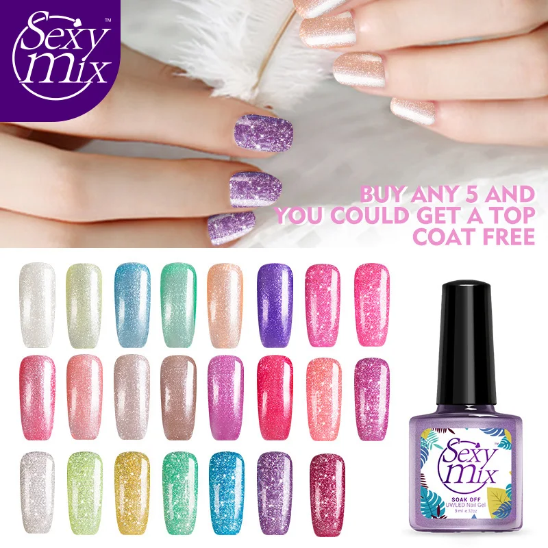 

SEXYMIX Glitter UV Nail Gel Polish Semi Permanent Pink Color Led Gel Nail Lacquer Soak Off Long Lasting UV Gel Varnish 9ML