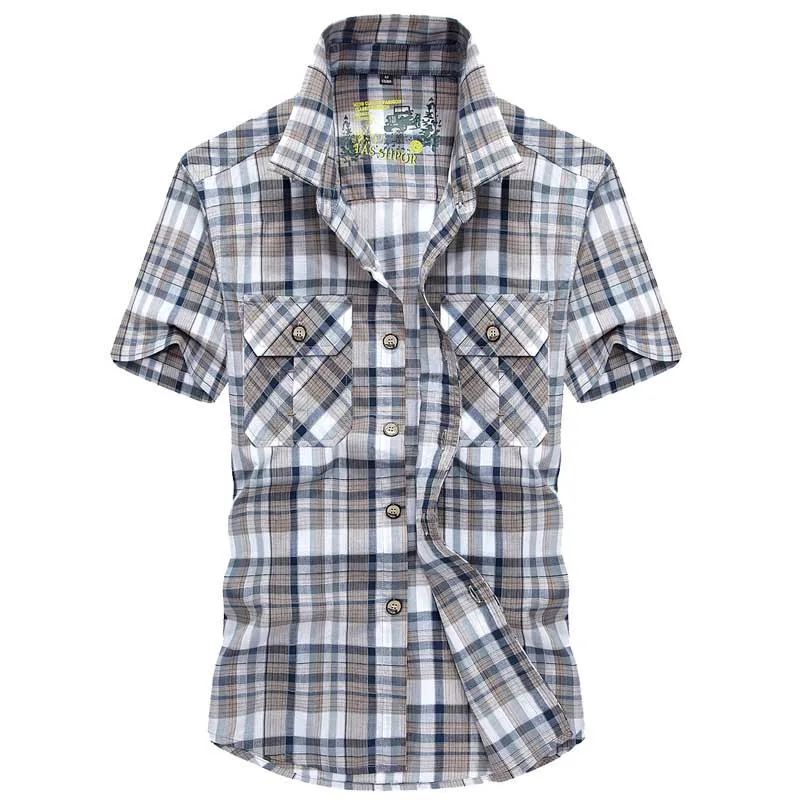 Новые летние модные для мужчин рубашка короткий рукав хлопок повседневное плотная рубашки для мальчиков мужской одежды военная унифо - Цвет: Z7115 blue