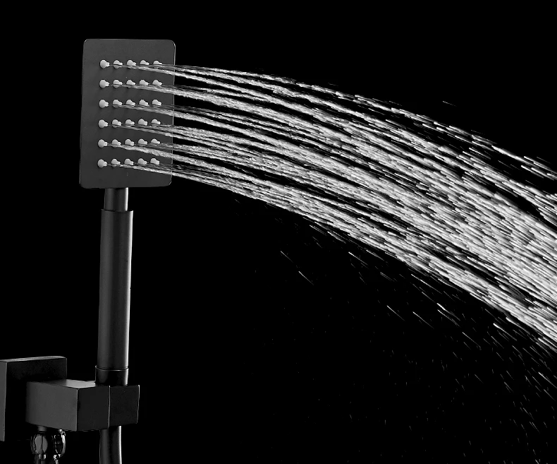 Смесители для душа матовый черный настенный смеситель для ванной комнаты Набор дождевой Площади Большая душевая головка ручной клапан смеситель для ванны кран YB-623R