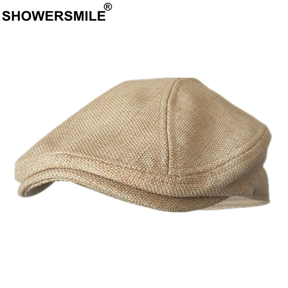 US $23.15 Showersmile Berets Caps For Women Orange Cotton Linen Flat Caps Men Classic Solid Colorful Duckbill Cap Summer Unisex Retro Hats