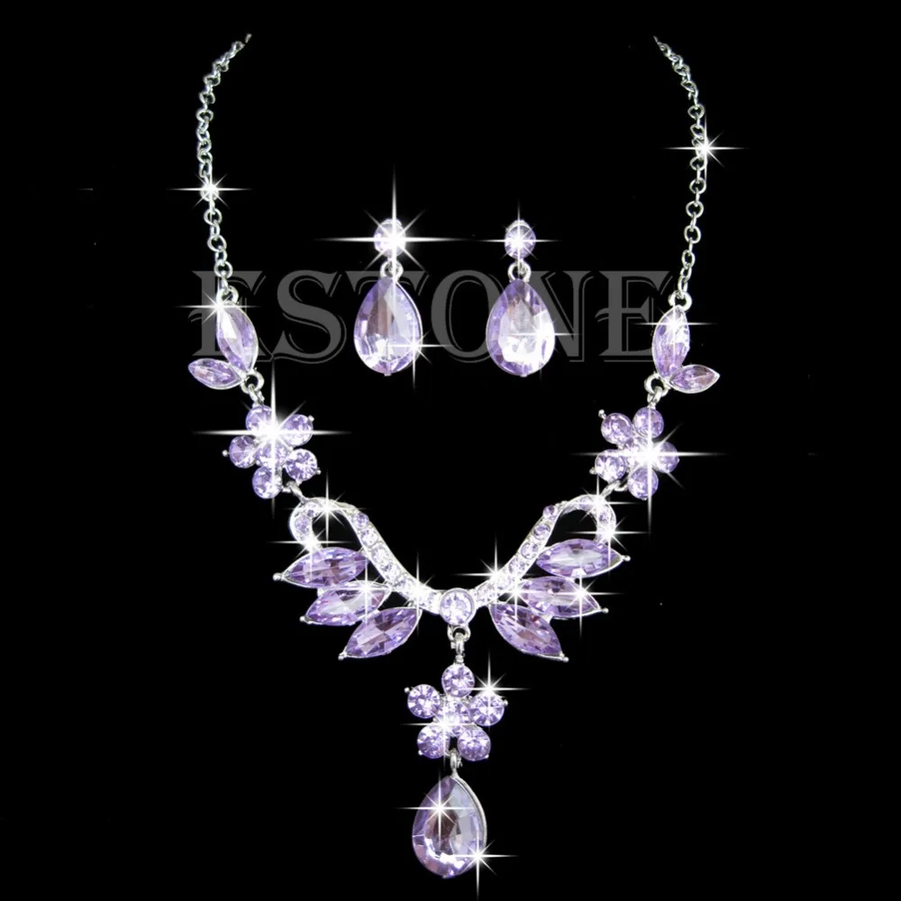 

New Acrylic Drop Necklace Earring Pendant Chain Jewelry Set Bride Wedding Party