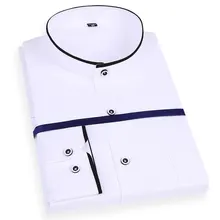 Формальные новые мужские рубашки с длинным рукавом воротник мандарина чистый цвет белый/черный рабочая одежда мягкие вечерние мужская деловая рубашка