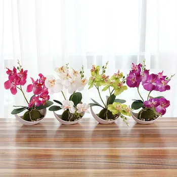 

Home Butterfly Orchid Artificial Bonsai Silk Phalaenopsis Ornaments Simulation Plant Silk Decorative Flowers Potted Landscape