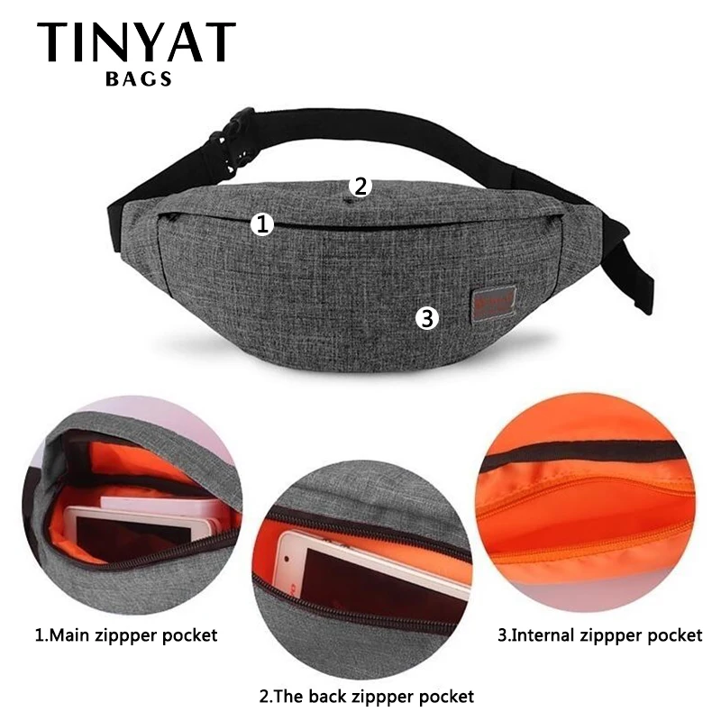 Сумка поясная Поясная повседневная сумка-унисекс TINYAT, холщовая сумка на пояс для хранения денег и телефона, функциональная набедренная сумка-бананка