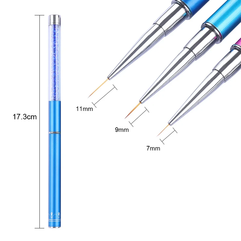 1 шт., УФ гель для ногтей, кисть-вкладыш с крышкой, 7 мм, 9 мм, 11 мм, цветные стразы, ручка для маникюра, рисования ногтей, ручка для рисования