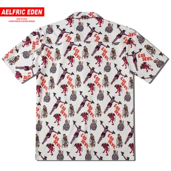 

Aelfric Eden Hawaii Beach Casual God Confront Devil Printed Demon Shirt Harajuku Hip Hop Streetwear Mens Short Dress Shirts