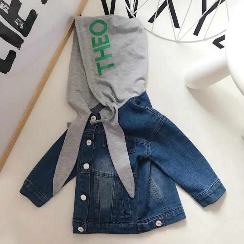 2018 spring new kids girl boy denim jacket hood children baby jeans jackets outfits