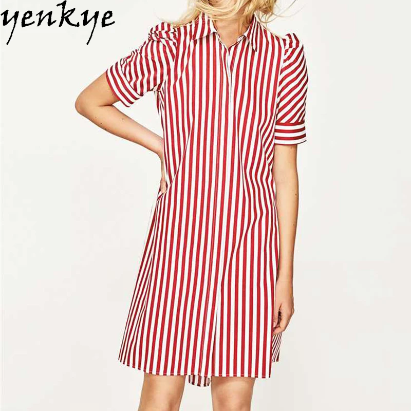 red and white shirt dress