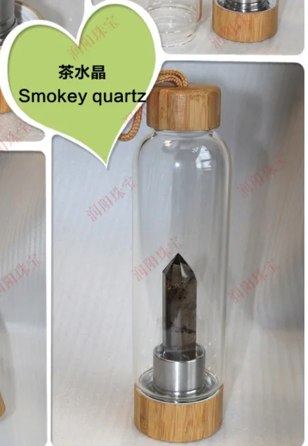Natural Crystal Quartz Crystal Gemstone Bamboo Water Bottle Wand Point 