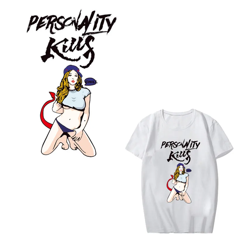 

Sexy Girl Patch Iron on Transfer Letter Patches for Clothing DIY Accessory Heat Transfer Vinyl Stickers on Clothes Thermal Press
