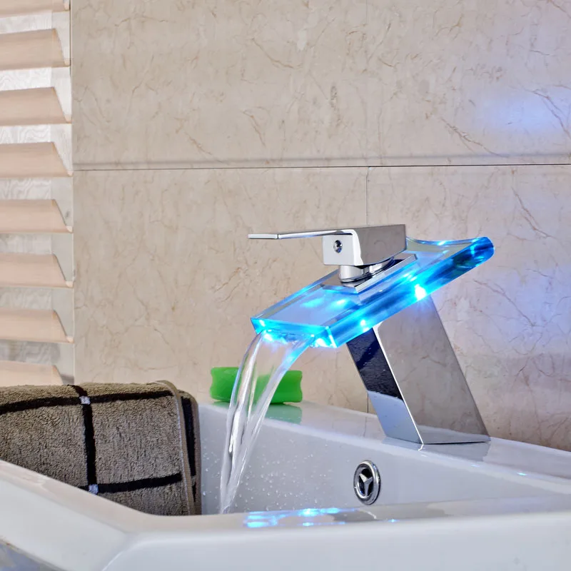 

Factory Direct Sale LED Light Color Changing Chrome Finish Basin Sink Countertop Mixer Faucet