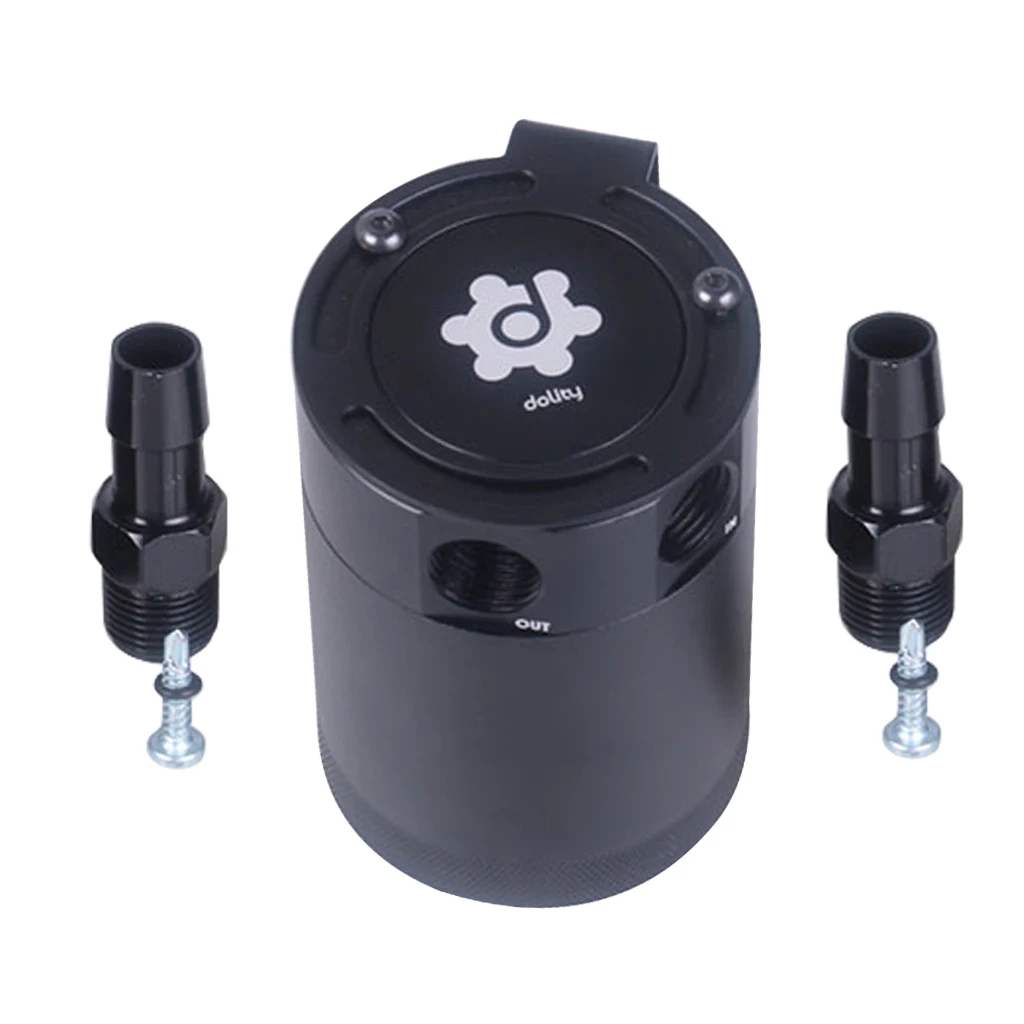 Universal Oil Catch Can Compact Baffled 2-Port Plug With Fittings Aluminum Reservoir Oil Catch Tank Fuel Tank Parts 