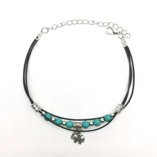 2017 New Fashion Elephant Beads Leather Double Chain All-Match Alloy Womens Barefoot Foot Jewelry Bracelet Anklet