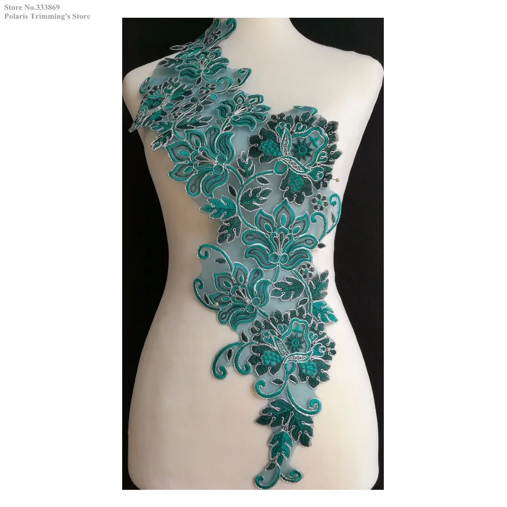 New Teal Blue Flower Embroidery Patches Appliques Neckline Collar Dance Costume DECOR DIY Apparel Sewing Fabric PBNC136A | Дом и сад