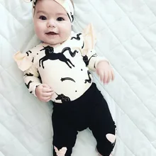 Одежда для маленьких девочек; комплект из 3 предметов; комбинезон с длинными рукавами и принтом единорога+ штаны+ повязка на голову; осенняя одежда для новорожденных