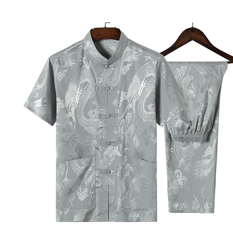  Chinese style men two-piece suit (shirts and pants) summer mens embroidered shirts and pants middle