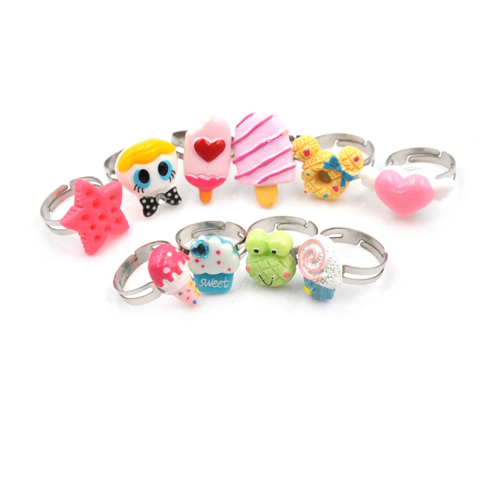 Mixed Colors Food Resin Finger Rings For Kids Adjustable Cute Ring For Children Gift Send