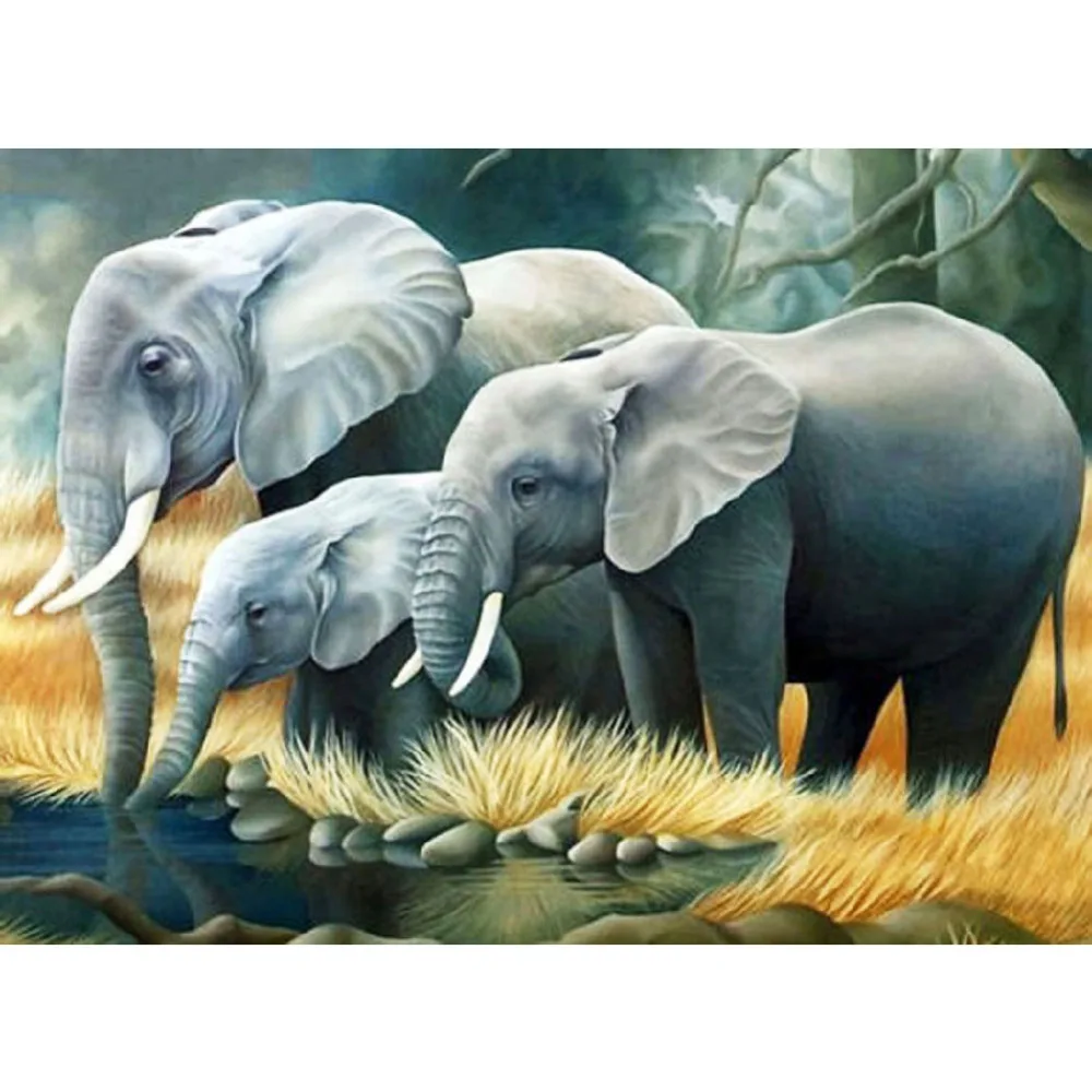 

5D DIY Diamond Paintings Full Drill Round Elephant Family Mosaic Art Embroidery Animals Pattern Handmade Sticker Decoration Home