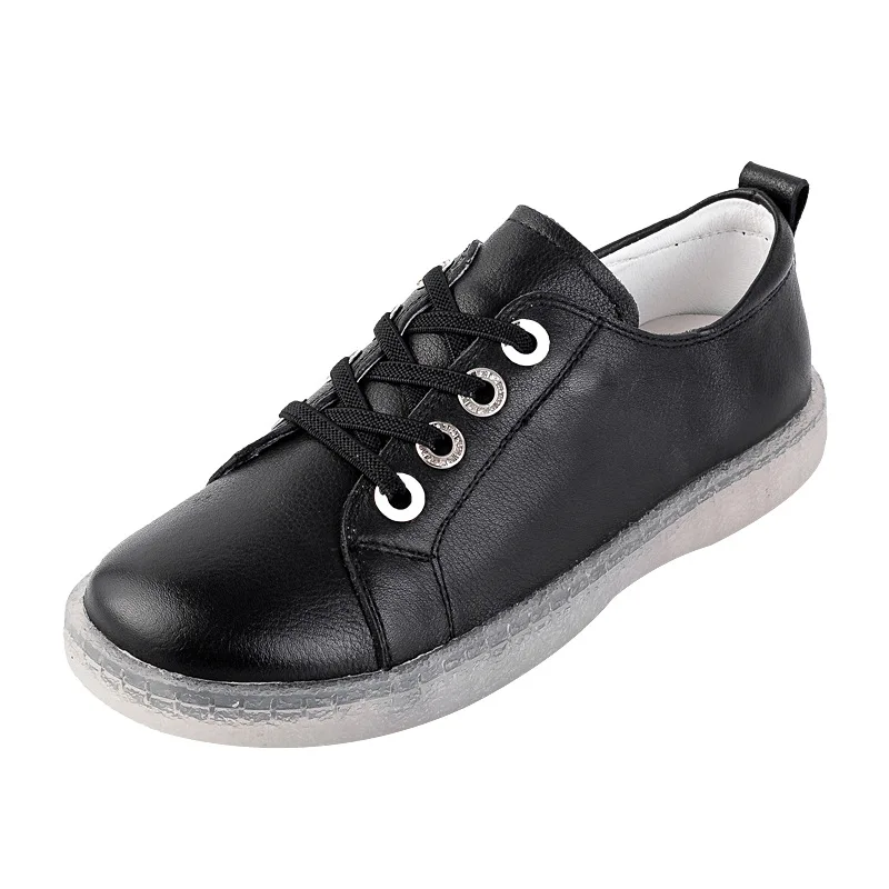 Elastische Erste Und Mode Schuhe Leder Sommer Schuhe Neue weiß Runde 2019 Casual Schicht Band Schwarzes Frauen Kopf Sondern Frühling YOFPPq