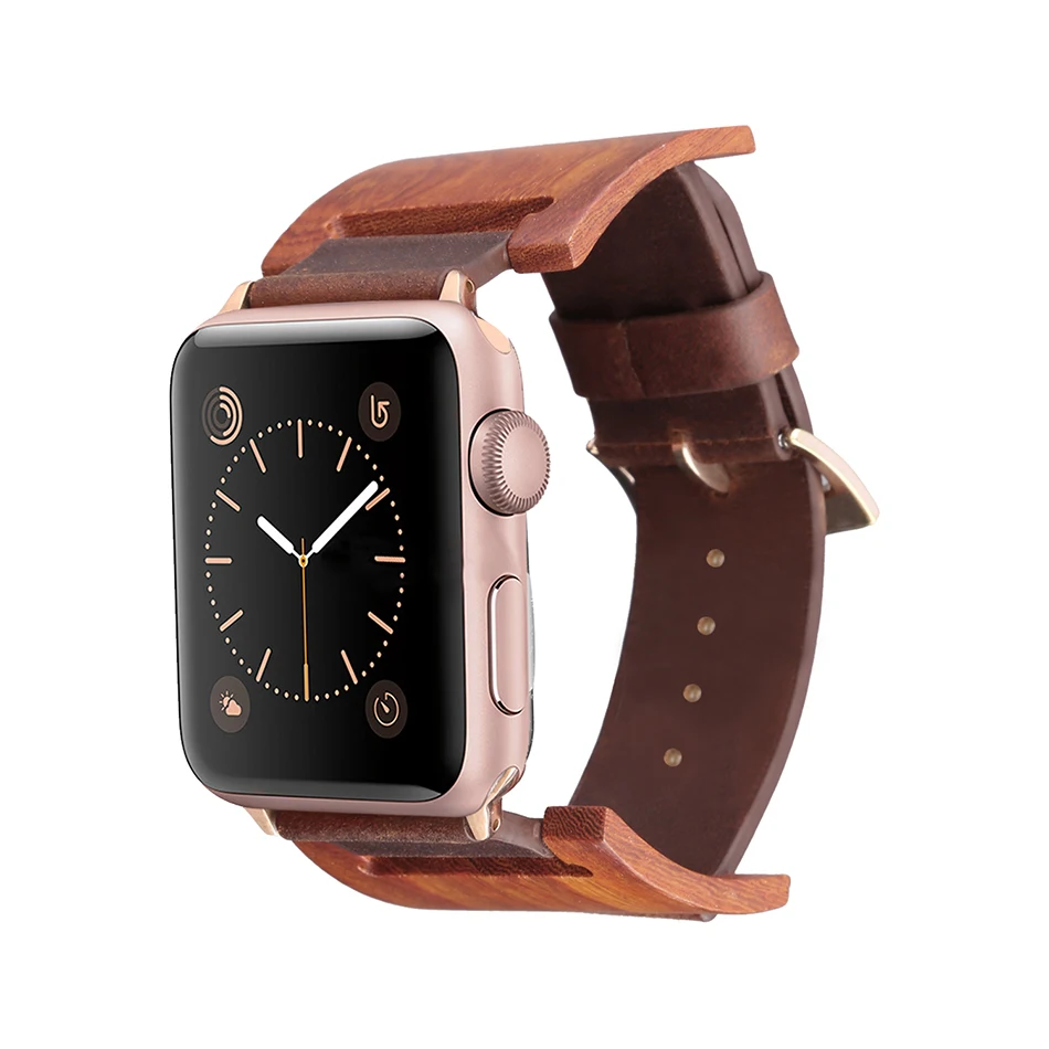 FOHUAS, ремешок для часов из черного дерева, натуральная кожа, петля для apple watch, серия 3, 42 мм, Ретро ремешок, браслет, застежка, петля, черный, коричневый