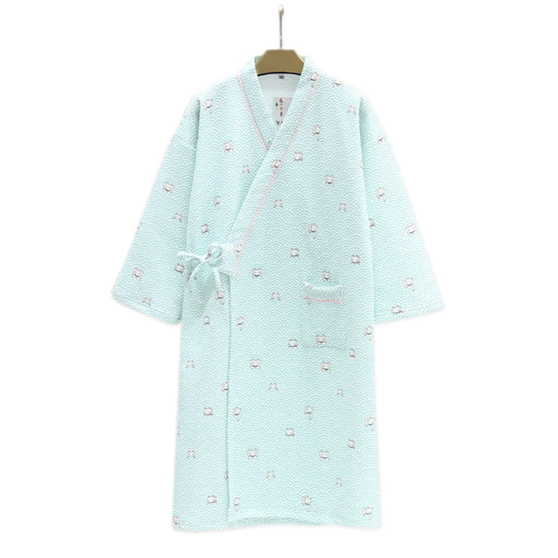 Cute wave cats Japanese kimono robes women Winter thicken 100 Cotton