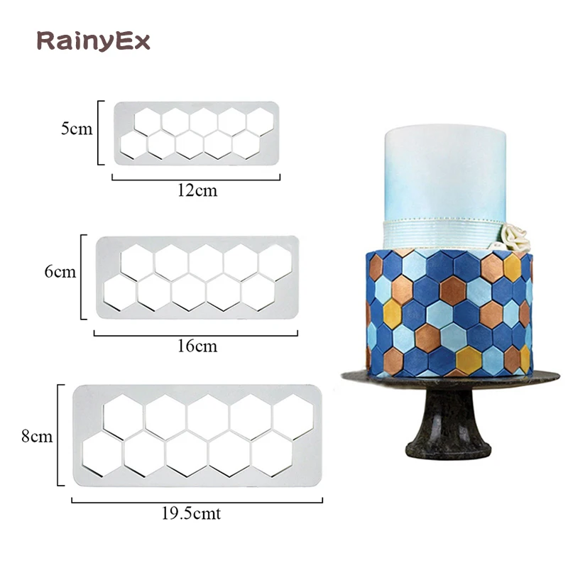 

3pcs Hexagon Geometry Fondant Mold Cake Cutters Cookies Mold Wedding Birthday Cake Decorations Tools Plastic Baking Pastry Mould