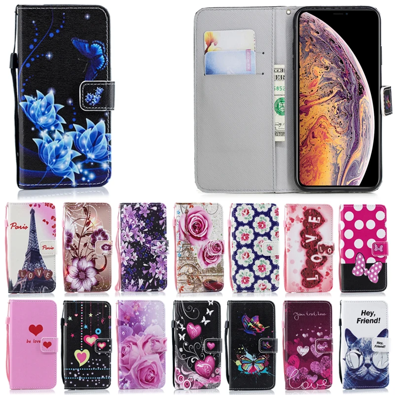 

Luxury Flowers Leather Flip Wallet Soft TPU Cover For ASUS ZC520KL ZC554KL ZB501KL LG K10 2018 Meilan 6 S6 5S Case