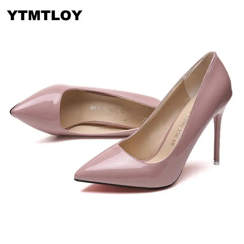 Plus Size 34-44 HOT Women Shoes Pointed Toe Pumps Patent Leather Dress High Heels Boat Shoes Wedding Shoes Zapatos Mujer White