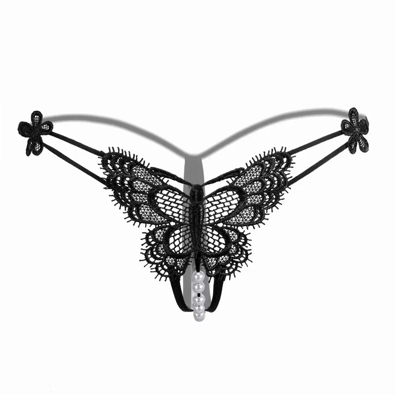 

New Style Sexy Thongs and G String Women Hollow Butterfly Lace Transparent Sexy Pearl Briefs Panties Underwear For Women