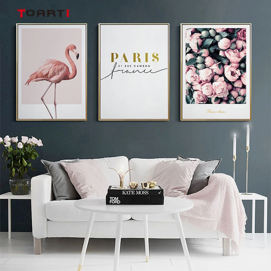 Modern Flowers Canvas Painting On The Wall Romantic Blooms Posters Prints Pink Flamingo Decorative Pictures For Living Room Home (2)