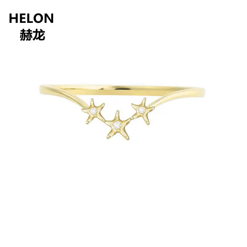 Solid 10k Yellow Gold Natural Diamonds Engagement Ring for Women Anniversary Wedding Band Birthday Gift Unique Stars V Shape | Украшения и