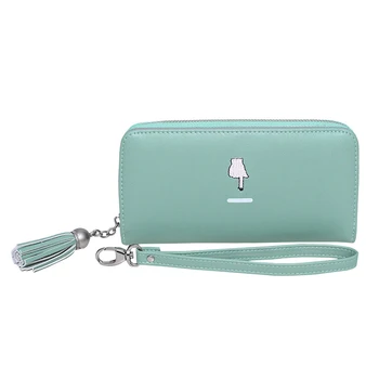 

Fashion Bifold Long Wallet Women PU Leather Tassel Bifold Embroidery Cartoon Pattern Clutch ID Card Holder Purse Female