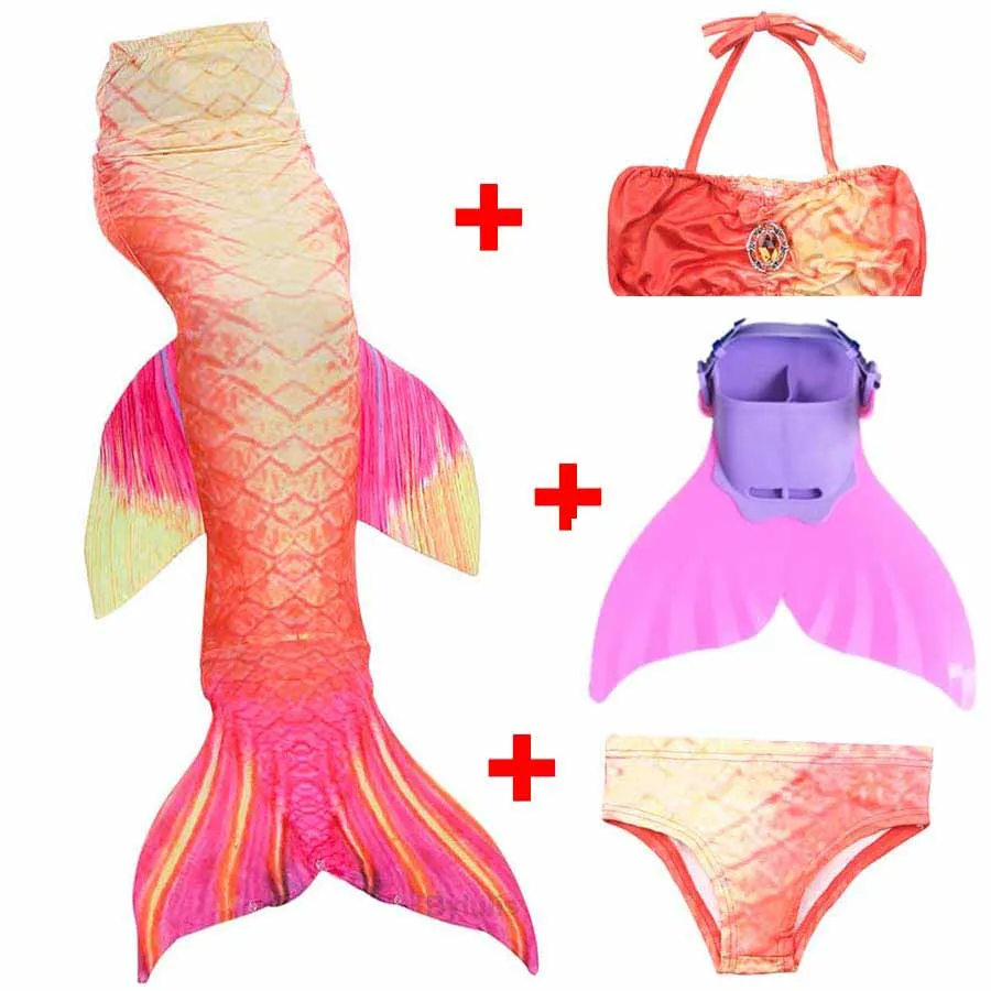 

4 Pieces Girls Dianonds Mermaid Tails For Swimming Costume w Monofin Kid Zeemeerminstaart Cola De Sirena Cauda De Sereia Cosplay