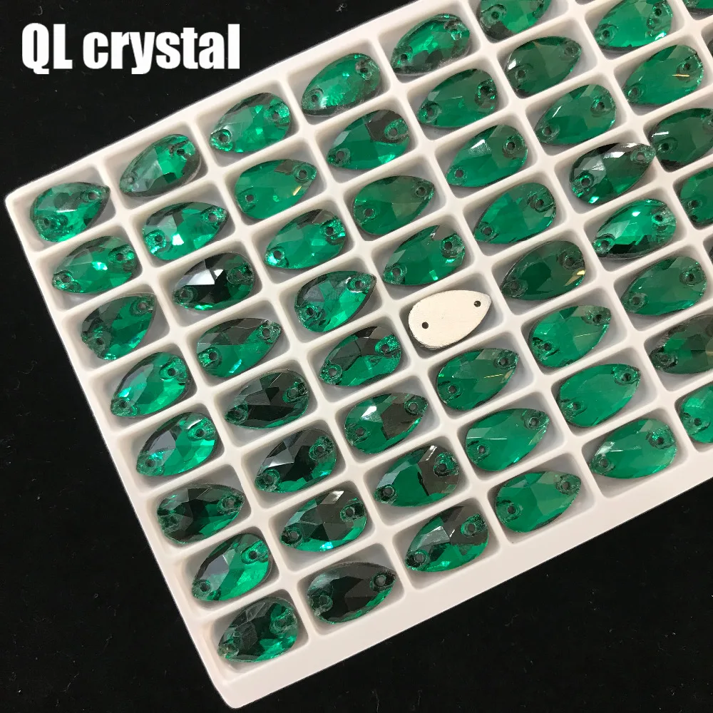 QL Кристалл Популярные малахитовые Зеленые капли Пришивные кристаллы для рукоделия швейные Стразы 2 отверстия сделай сам для изготовления одежды
