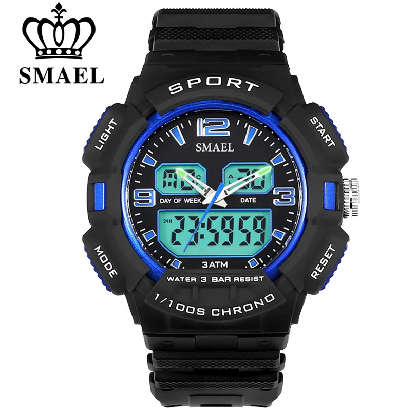 

SMAEL Man Quartz Digital Electronic Multi Time Zone LED Display Watch Men's Sports Watches Male Clock Waterproof Gift Wristwatch