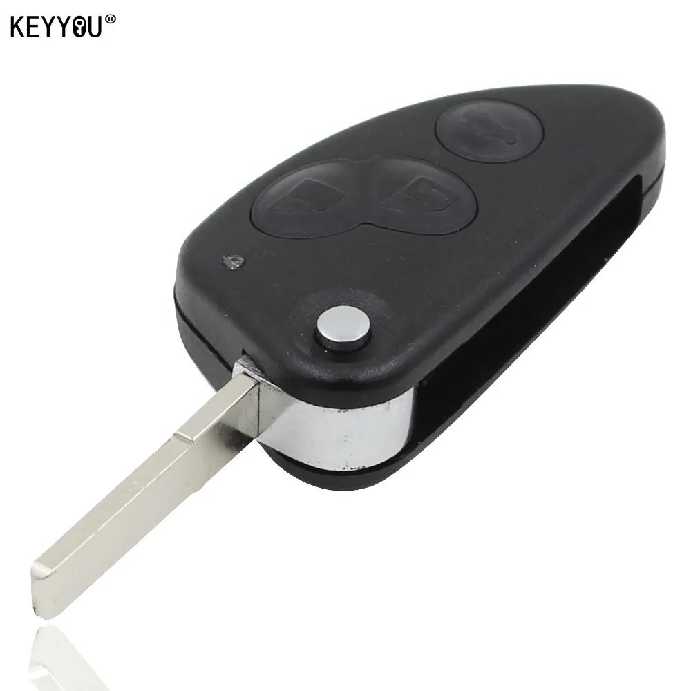 KEYYOU REPLACEMENT 3 BUTTON REMOT FLIP KEY CASE FOB FOR ALFA ROMEO 147 156 166 GT