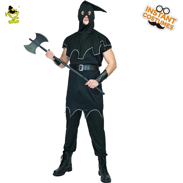 Men Executioner Costumes Halloween Cosplay Clothing Black Robe Executioner Purim Party Costumes