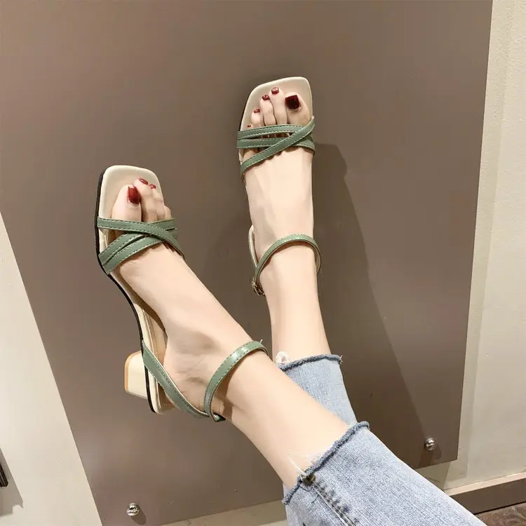 

2019 Summer Beige Heeled Sandals Espadrilles Platform Block Heels Buckle Strap Sale Of Women's Shoes Med Slippers Ladies Black
