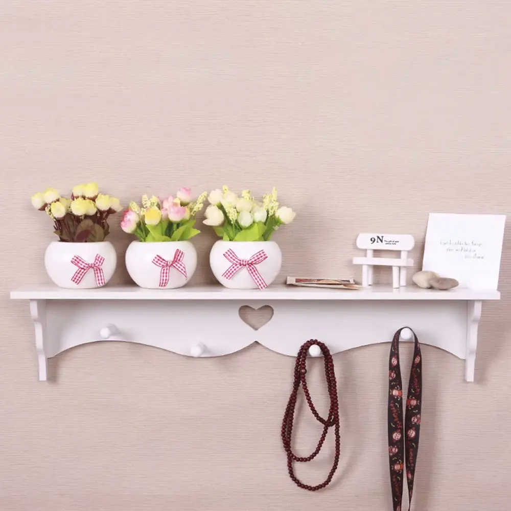 buy Floating With Coat Hook Heart Shape Wall Display Shelf Bookshelf Storage Storage Rack Home Decoration Wall Hanging Hanger