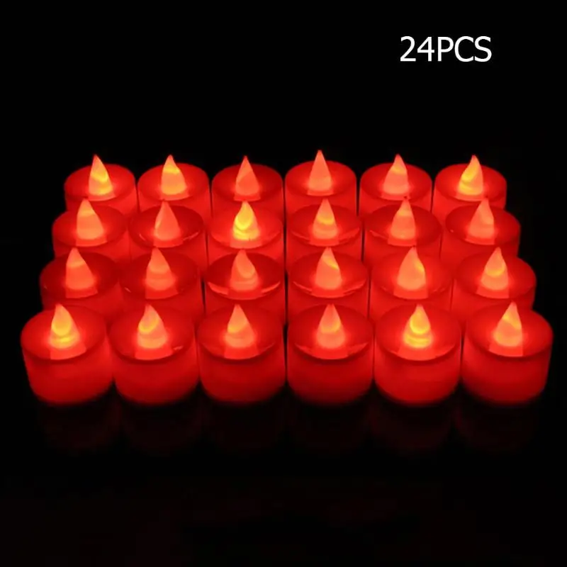 24 шт. светодиодный светильник для чая, свечи, светодиодный velas, светодиодный, на батарейках, беспламенные Свечи в форме сердца, церковный домашний декорационный светильник ing - Цвет: Red