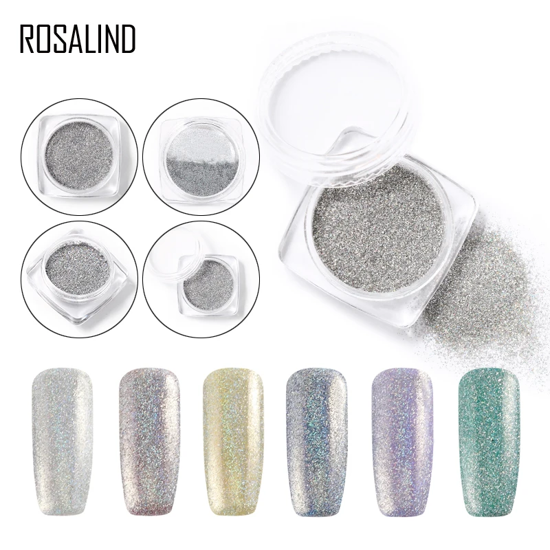 

ROSALIND New Sliver Mirror Powder Sequin Nail Glitter Pigment Chorme Bling UV LED Lamp Gel Nail Polish Set For Manicure Top Base