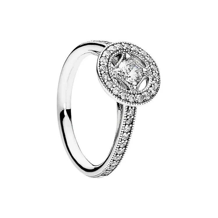 

Authentic 925 Sterling Silver Pan Ring Vintage Allure Clear Cz Ring Stack For Women Wedding Gift Fine Europe Jewelry