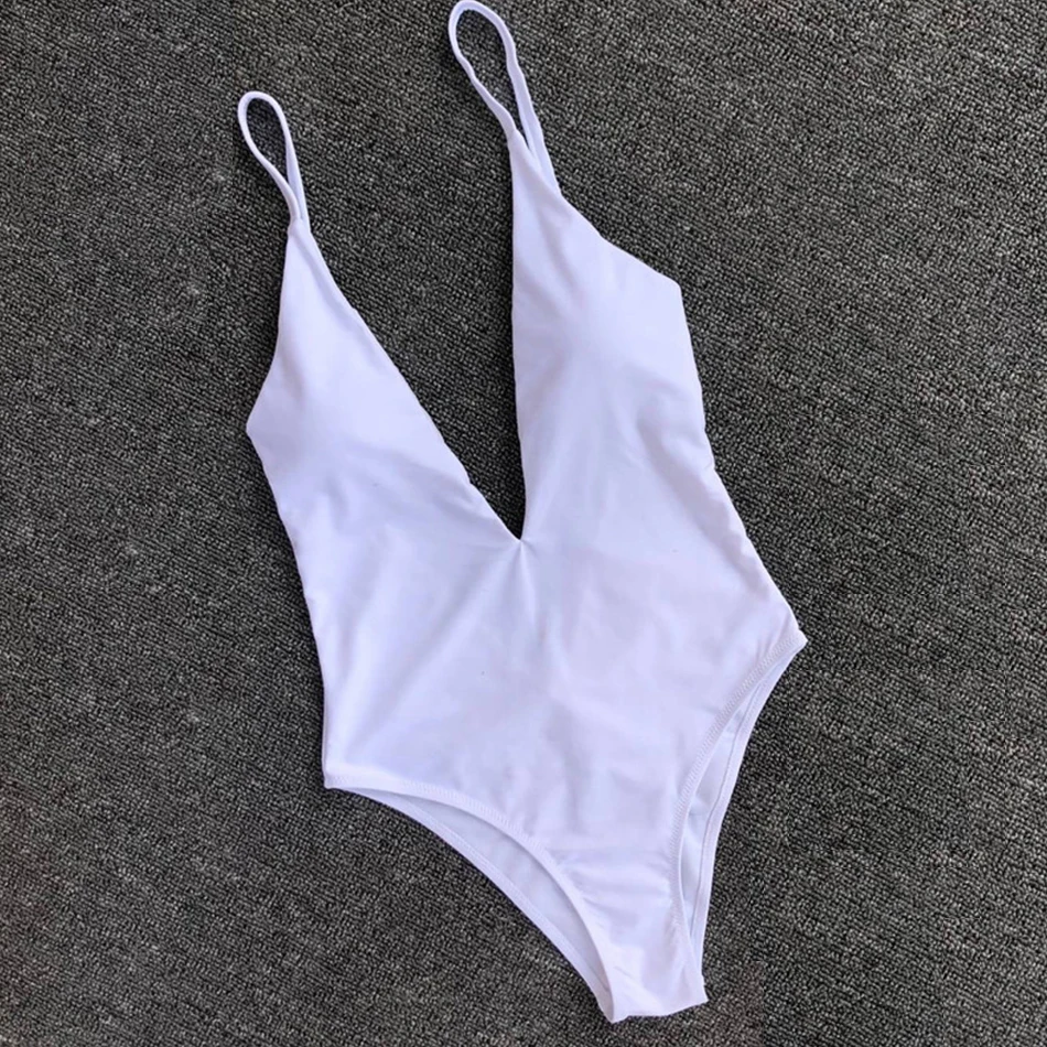 Kaufen Gelb Bademode One Stück Badeanzug Frauen Tiefe V Body Push Up Schwimmen Anzug Solide Monokini Halter Badeanzug Schwimmen Anzug 2019