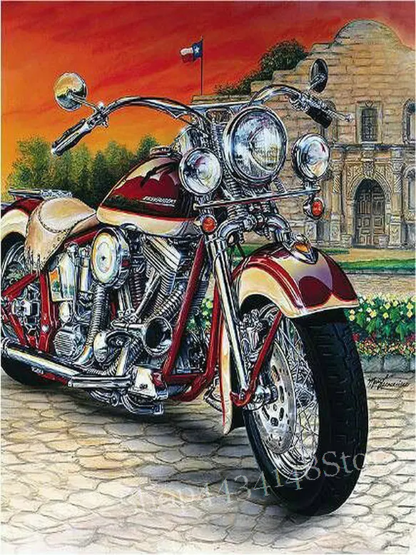 2019 new 5d diamond painting motorcycle landscape pattern full square
