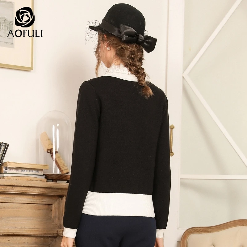AOFULI L ~ 3xl 4xl 5xl брендовая черная трикотажная куртка женские хлопковые короткие