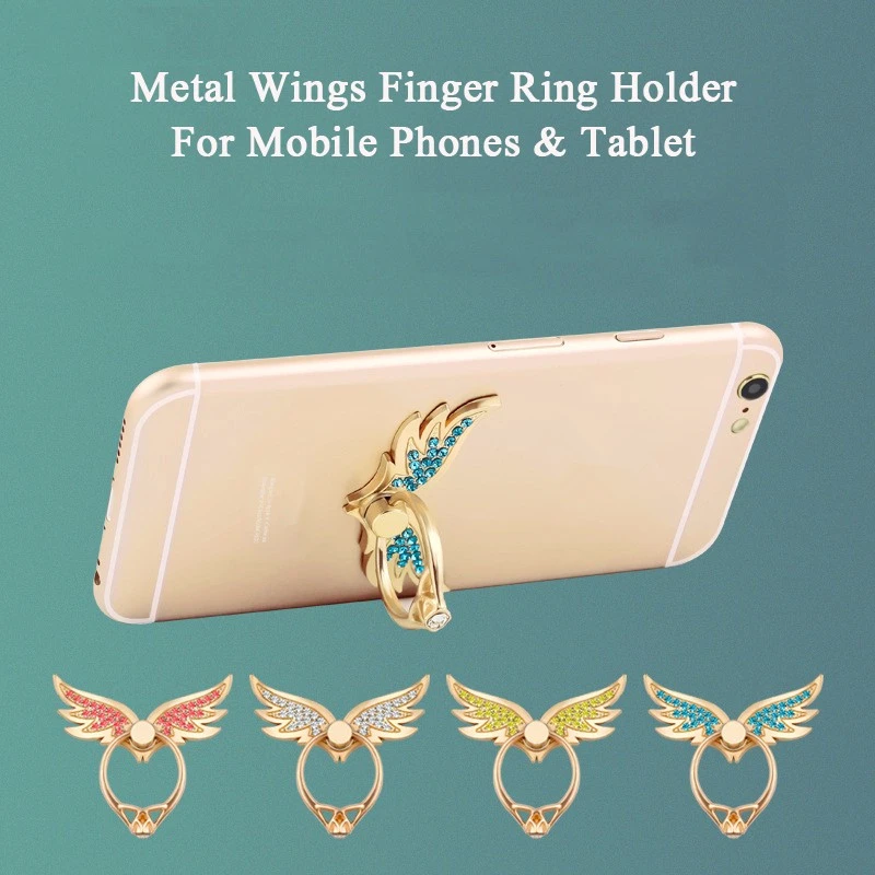 Beautiful Angel Wings Metal Diamond Finger Ring Cell For IPhone x 8 Samsung And Smart Phone Stand Car Holder Mount Grip Stands