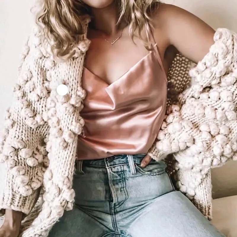 

Autumn Winter Women Casual Sweater Hairball Knitted Cardigan O-neck Long Sleeve Pink Cardigan Cute Sweaters