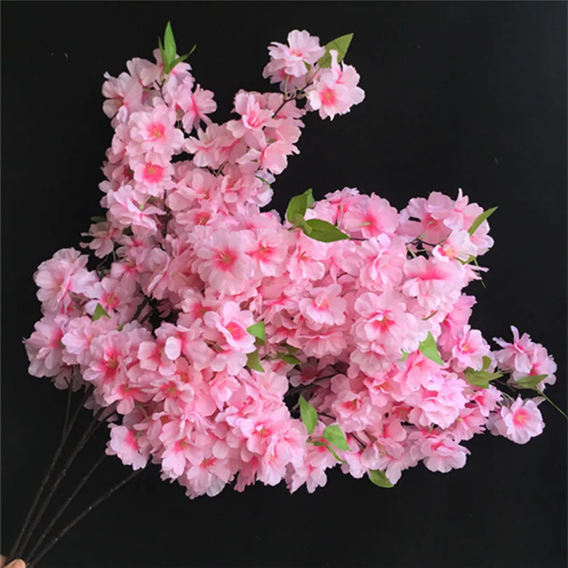 10 шт. шелковые цветы вишни ветви дерева искусственные японская Сакура цветок стебель для события Свадебные украшения для деревьев декоративные цветы - Цвет: 100cm pink